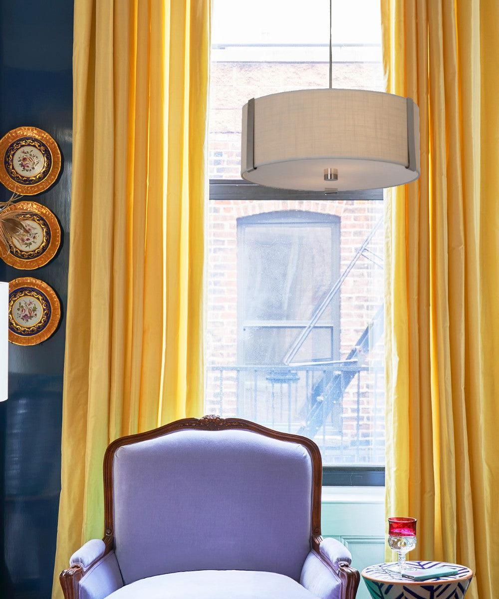 Apollo II 2-Light 16" Drum Pendant in Brushed Nickel with Coarse Cream Shade TP7567 by Trend Lighting