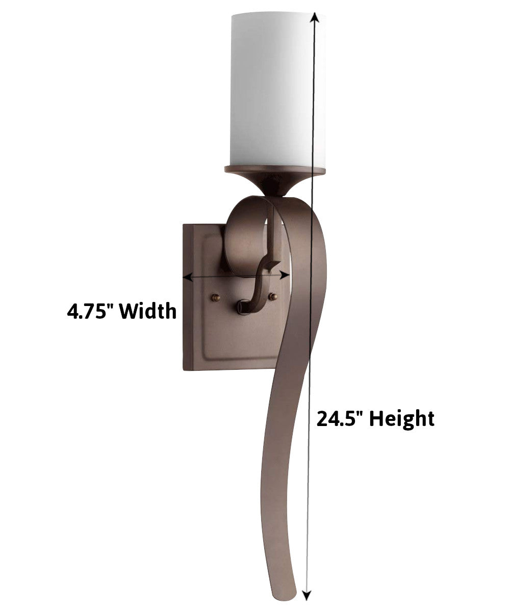 Atwood 1-light Wall Mount Light Fixture 24"h, Oiled Bronze w/ Satin Opal Glass Shade