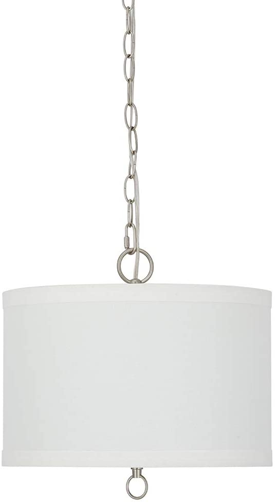 14"W 1 Light Pendant Brushed Nickel Finish with White Linen Shade