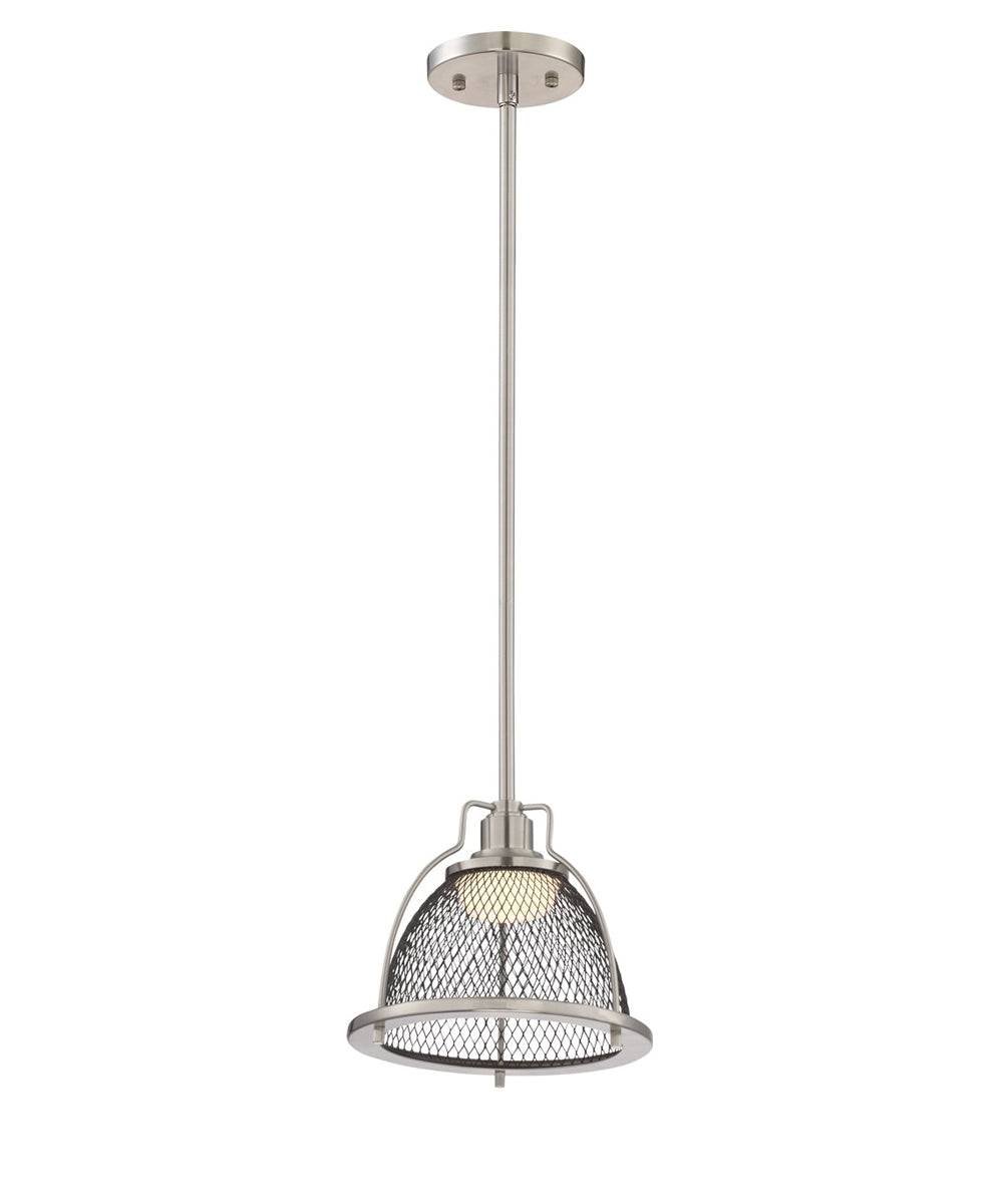 Nuvo 8"W Tex 1-Light LED Pendant Brushed Nickel / Black Industrial Mesh Shade