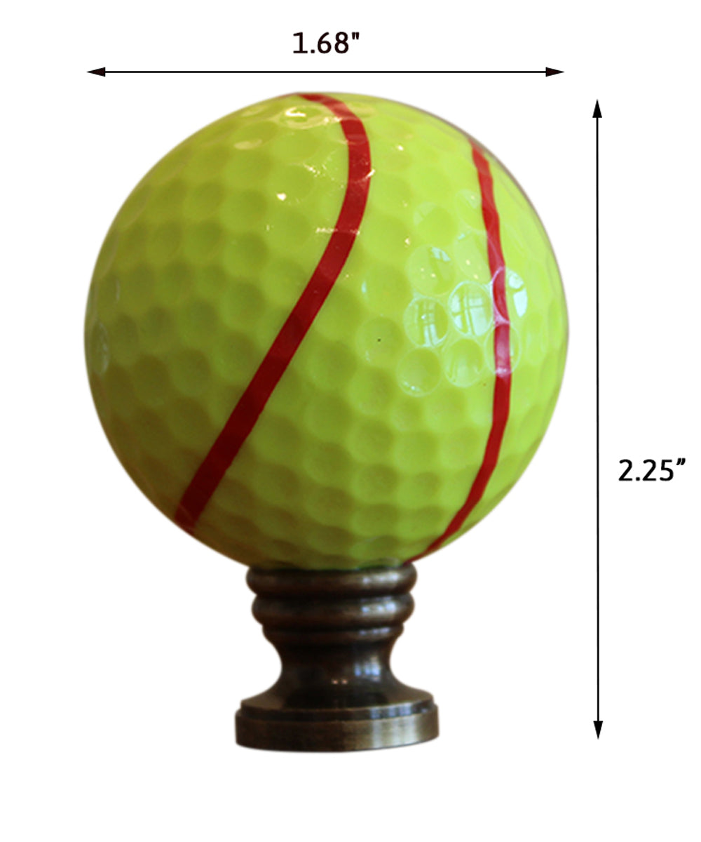 Tennis Ball Lamp Finial, Yellow with Red Stripe 2.25"h