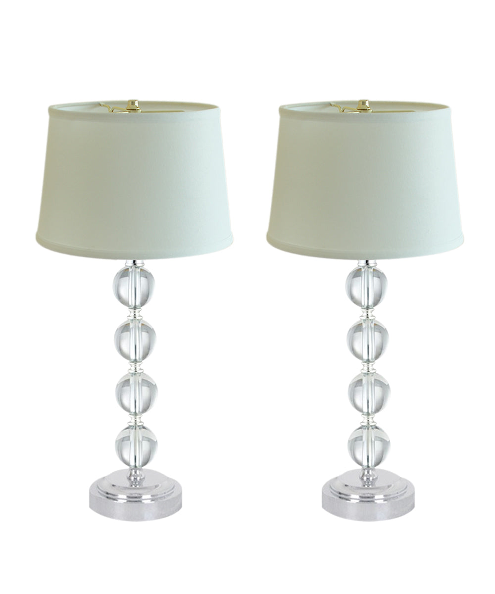 18"H Stacked Glass Ball Lamp Set Brushed Nickel, White Lampshade (Set of 2)