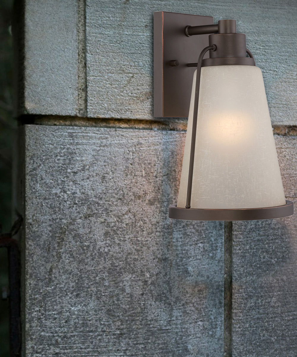 Nuvo 12"H Tolland 1-Light LED Outdoor Wall Light - Mahogany Bronze/Champagne Finish,Linen Glass
