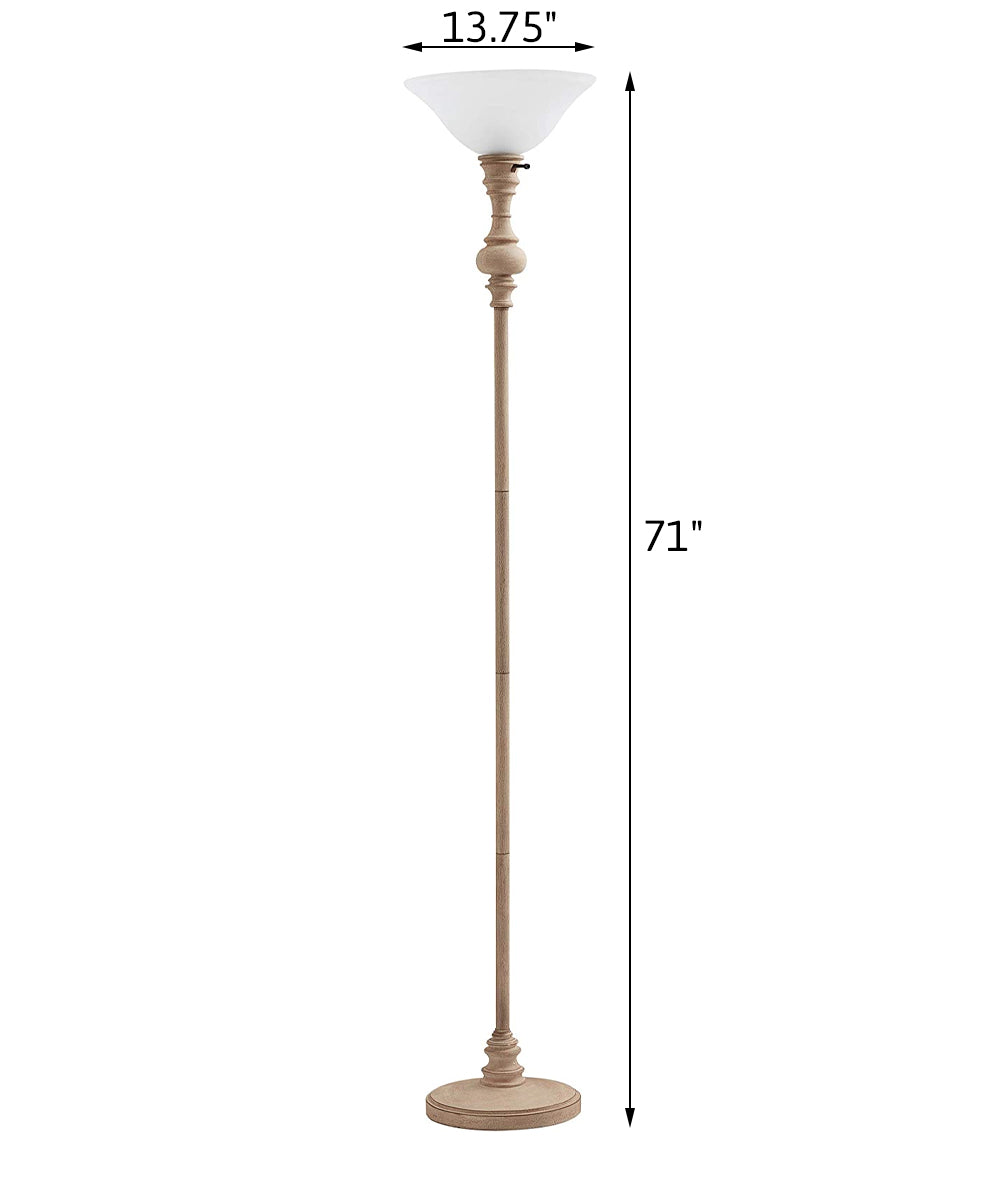 Adesso 71"H Tall Torchiere LED Floor Lamp, Whitewash Wood Finish, White Shade