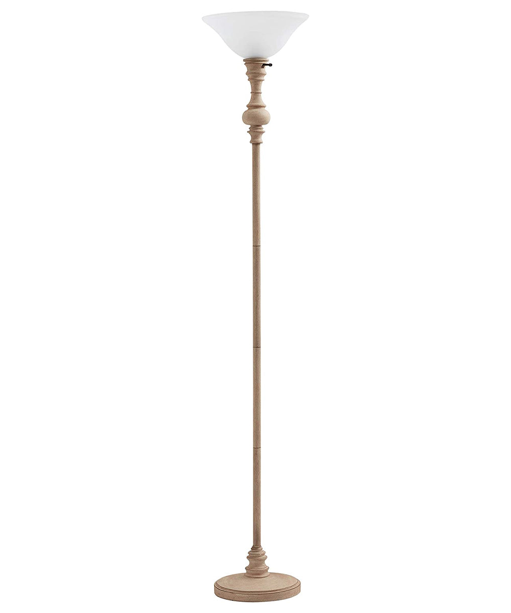 Adesso 71"H Tall Torchiere LED Floor Lamp, Whitewash Wood Finish, White Shade