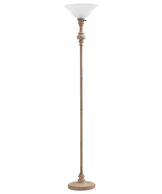 Adesso 71"H Tall Torchiere LED Floor Lamp, Whitewash Wood Finish, White Shade