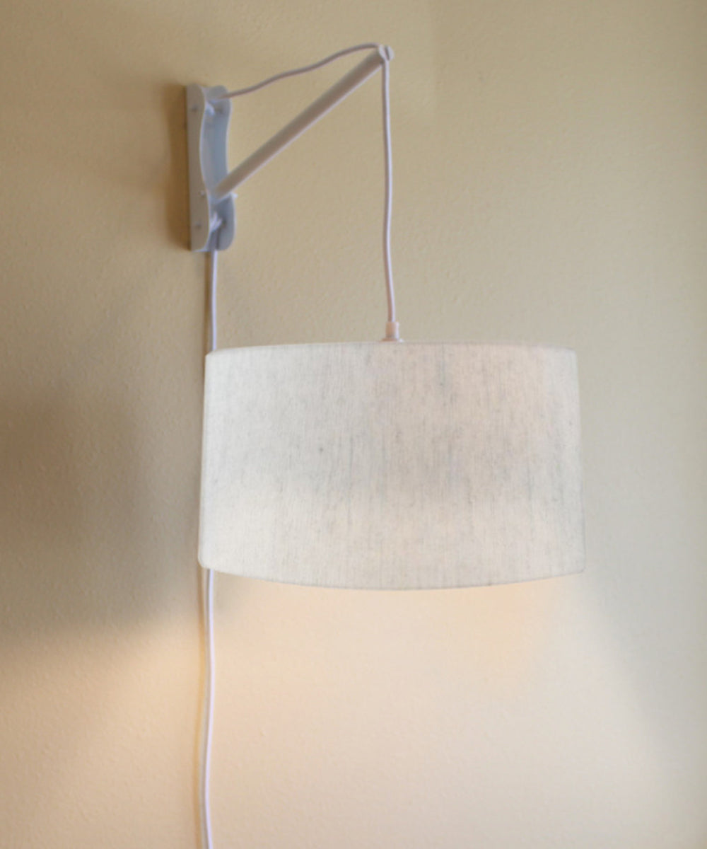 MAST Plug-In Wall Mount Pendant, 2 Light White Cord/Arm with Diffuser, Textured Oatmeal Shade 18x18x10