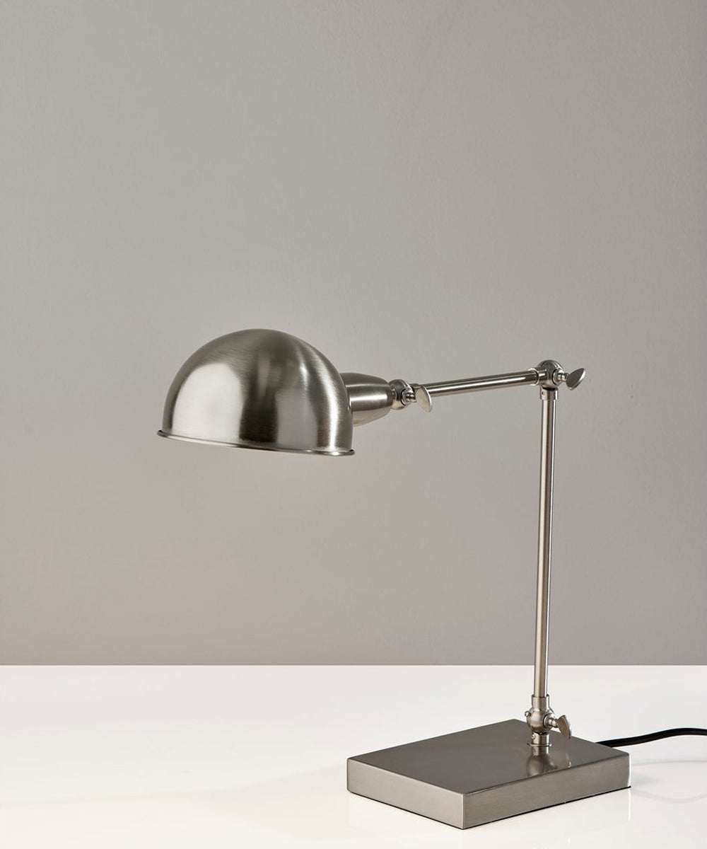 Adesso 21"H Swing Arm LED Pharmacy Desk Lamp, Adjustable Metal Brushed Steel Finish, Vintage Style