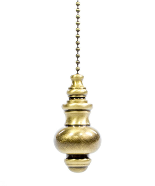 Knob Antique Brass Ceiling Ceiling Fan Pull, 1.75"h with 12" Antiqued Brass Chain