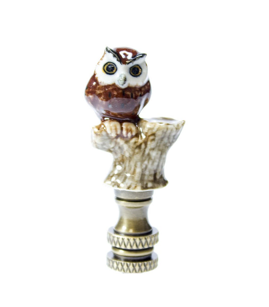 Owl on Branch Lamp Finial Porcelain 2.25"h