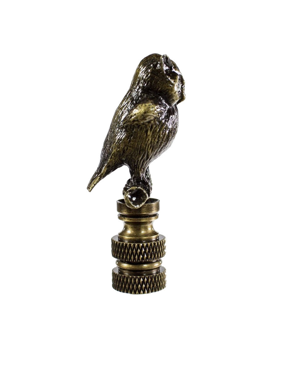 Night Owl Lamp Finial Antique Metal with Clear Glass Eyes 2.25"h