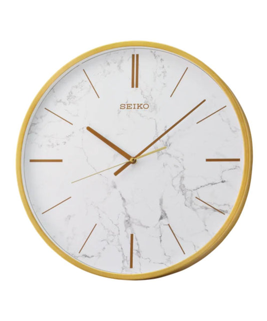OPEN BOX 16" Wall Clock Carrara Gold & White Marble Effect Metal Case/Glass Cover