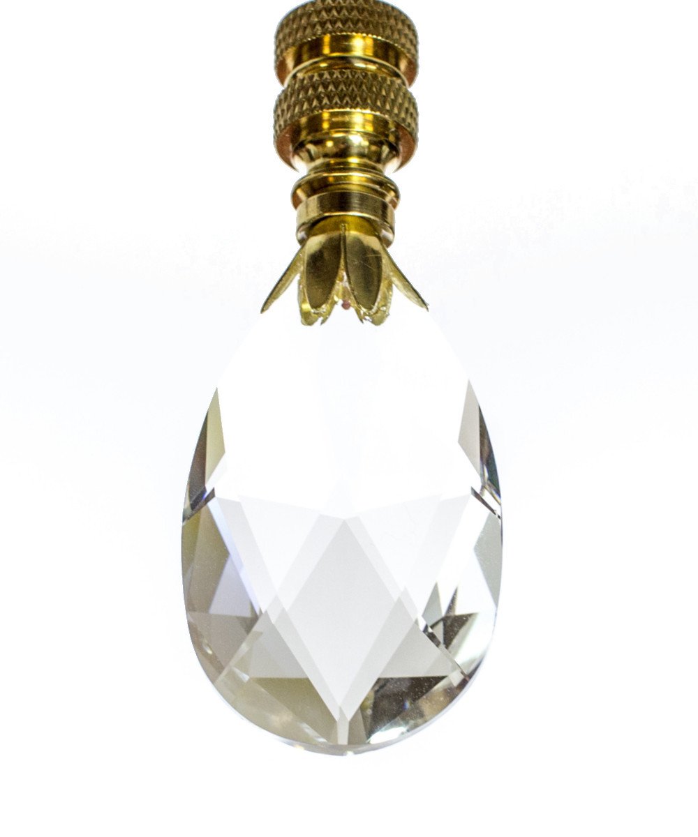 Large Crystal Tear Drop Ceiling Fan Pull, 2.75"h with 12" Polished Brass Chain