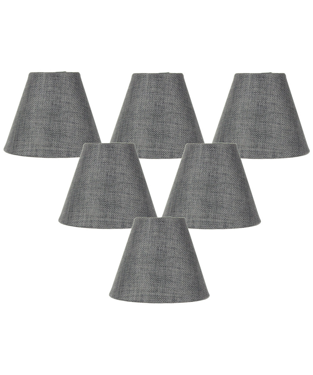 Set of 6 Granite Gray Burlap Lamp Shade - Clip-on Candelabra Shade 3x5x4