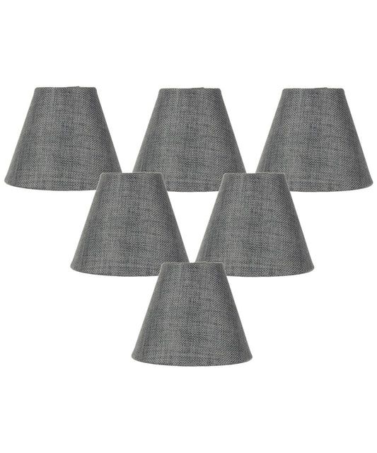Set of 6 Granite Gray Burlap Lamp Shade - Clip-on Candelabra Shade 3x5x4