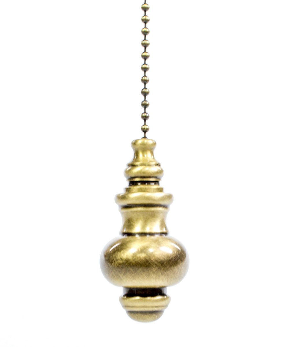 Knob Antique Brass Ceiling Ceiling Fan Pull, 1.75"h with 12" Antiqued Brass Chain