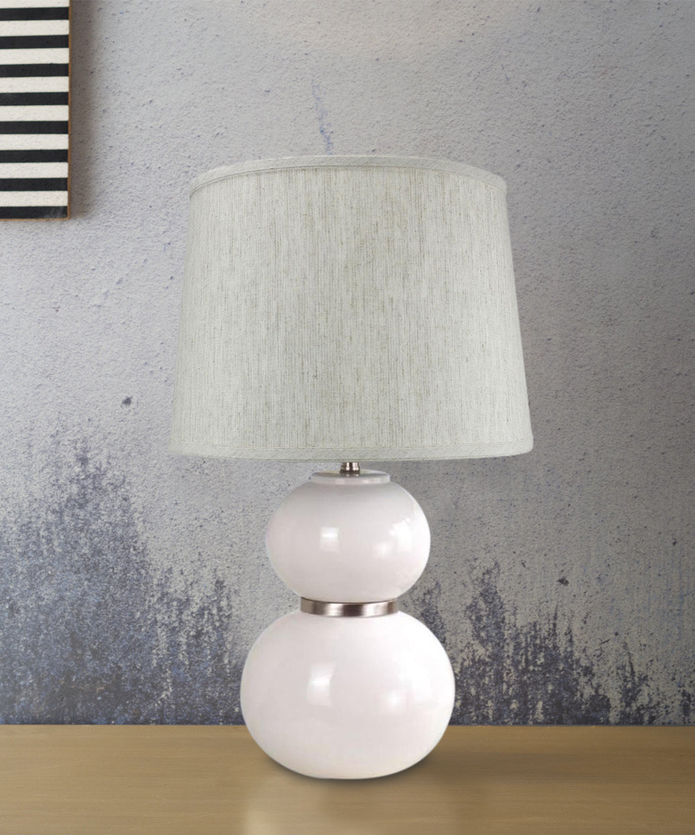 Keal White Table Lamp Base by Laura Ashley with Drum Textured Oatmeal Shade