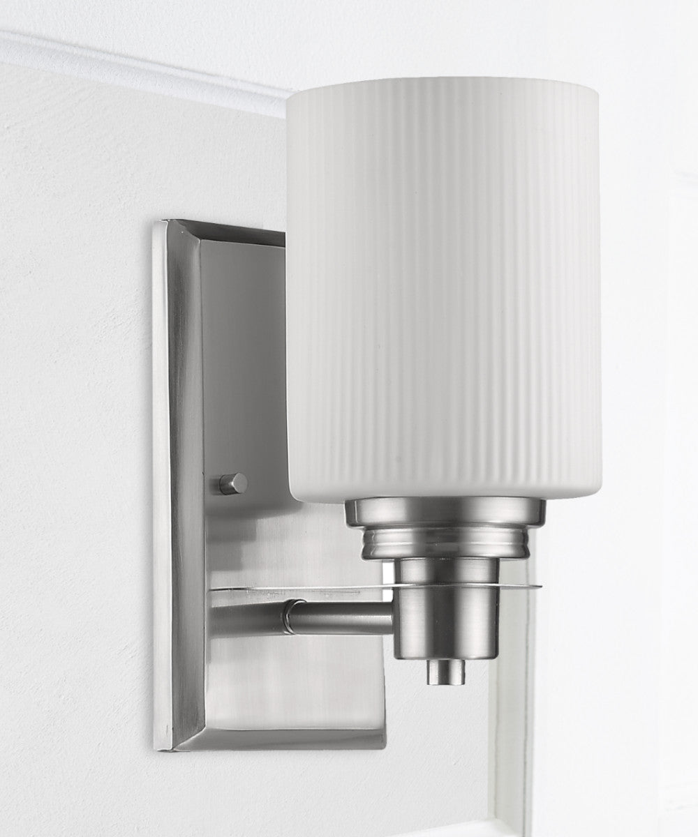 Amelia 1-Light Satin Nickel Wall Sconce With Ribbed Glass Shade 9"h by Acclaim Lighting