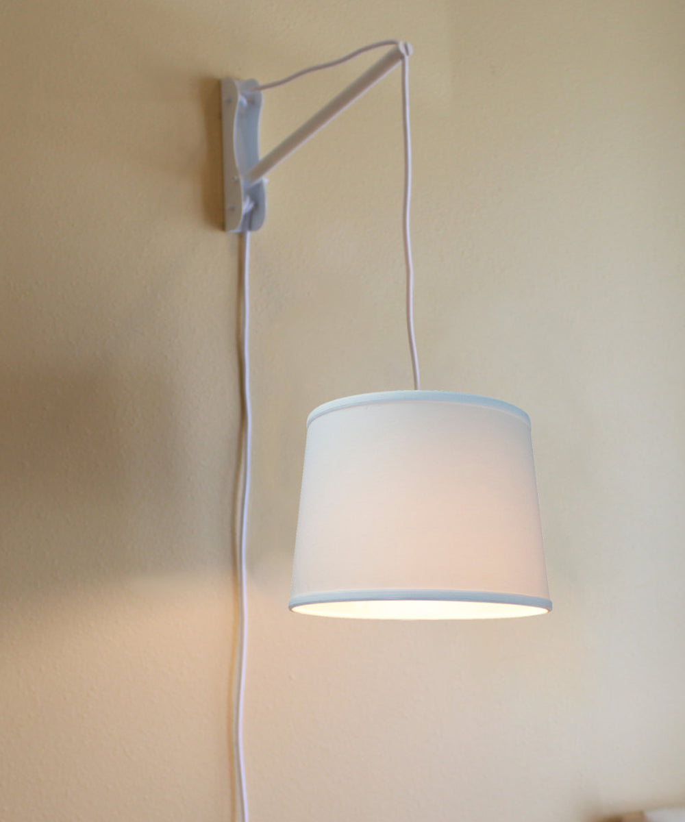 MAST Plug-In Wall Mount Pendant, 1 Light White Cord/Arm, White Shade 12x14x10