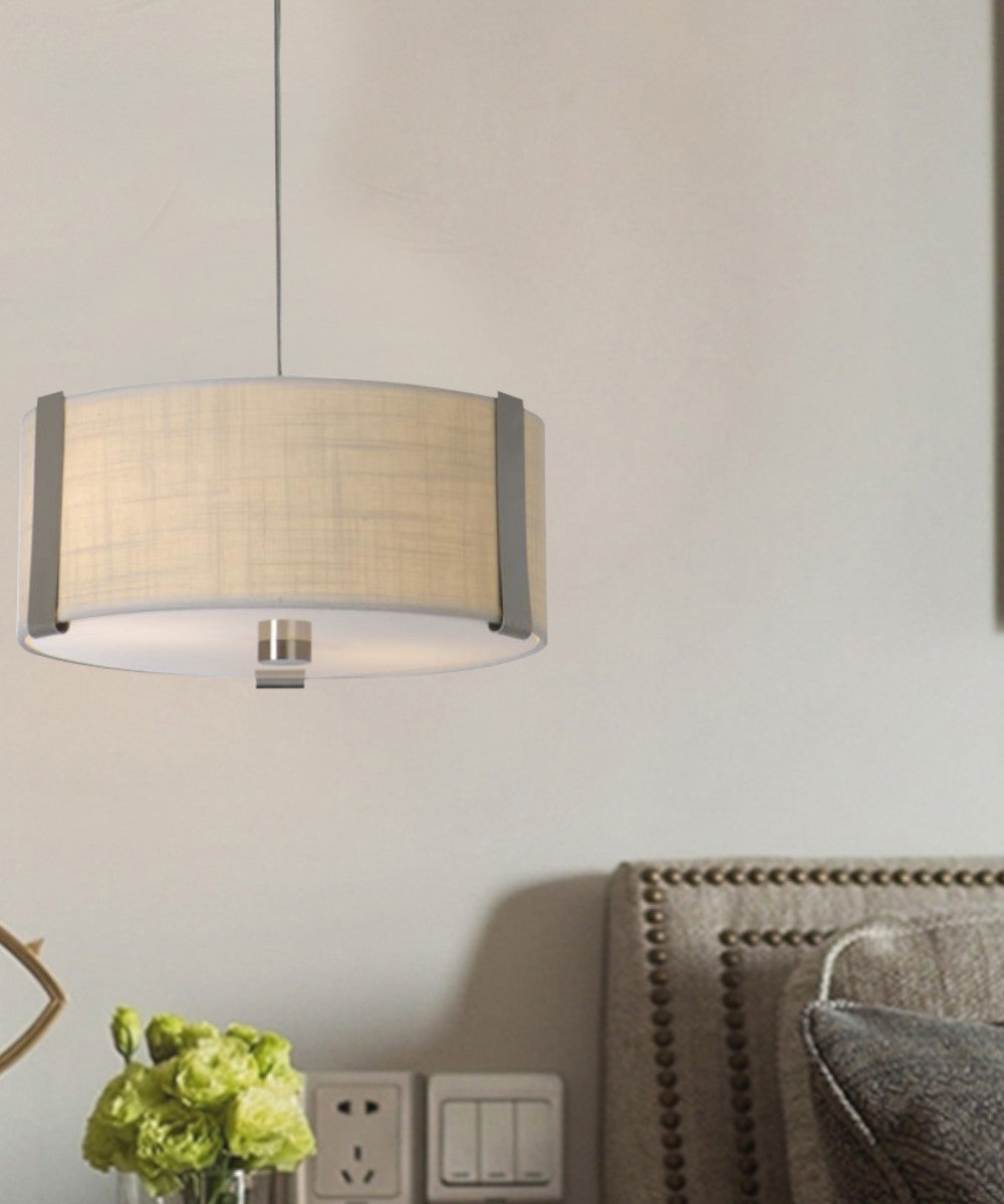 Apollo II 2-Light 16" Drum Pendant in Brushed Nickel with Coarse Cream Shade TP7567 by Trend Lighting