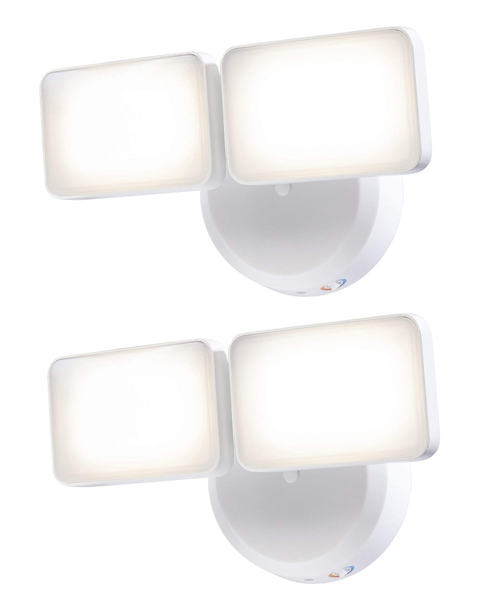 Outdoor LED Dual Head Wall Spot Lights (2 Pack) Dusk to Dawn, White Finish 6"H