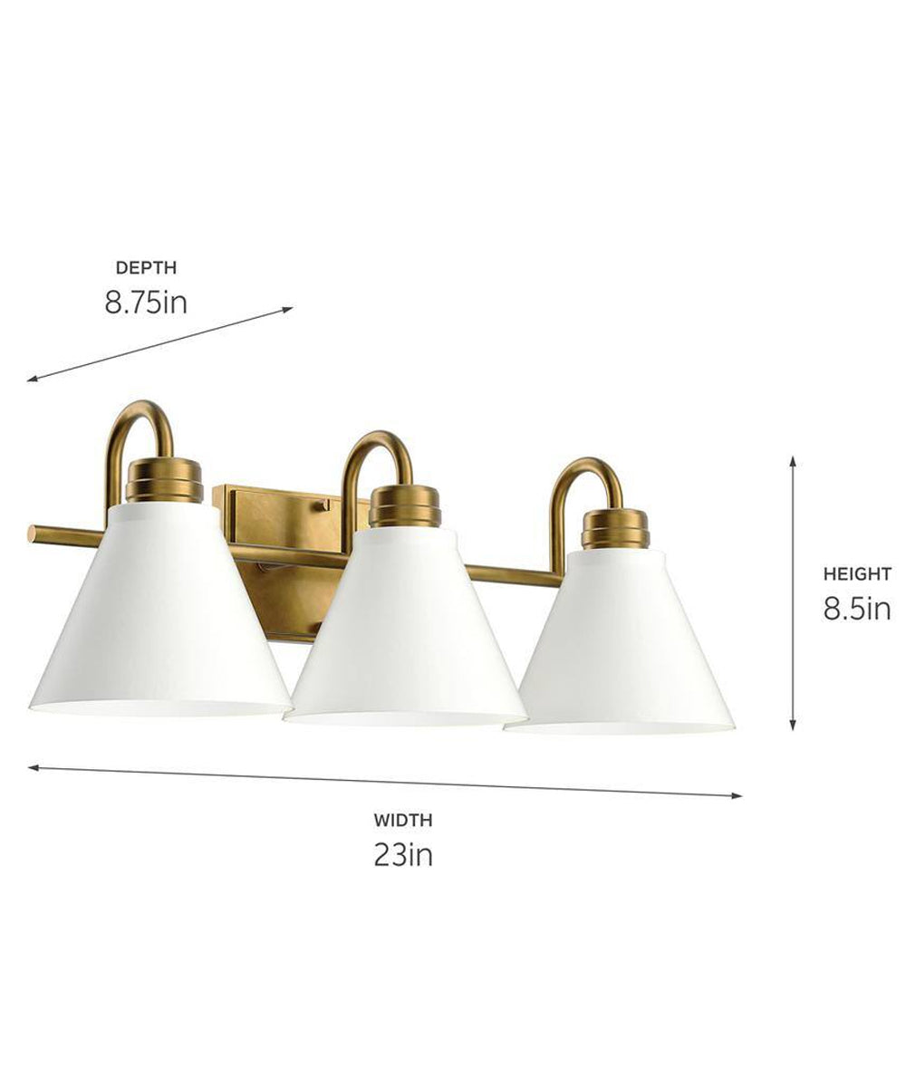 Rosburg 23"W 3-Light Bath Vanity Light Fixture by Kichler Natural Brass with White Shade Finish