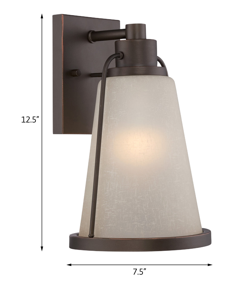 Nuvo 12"H Tolland 1-Light LED Outdoor Wall Light -  Mahogany Bronze/Champagne Finish,Linen Glass