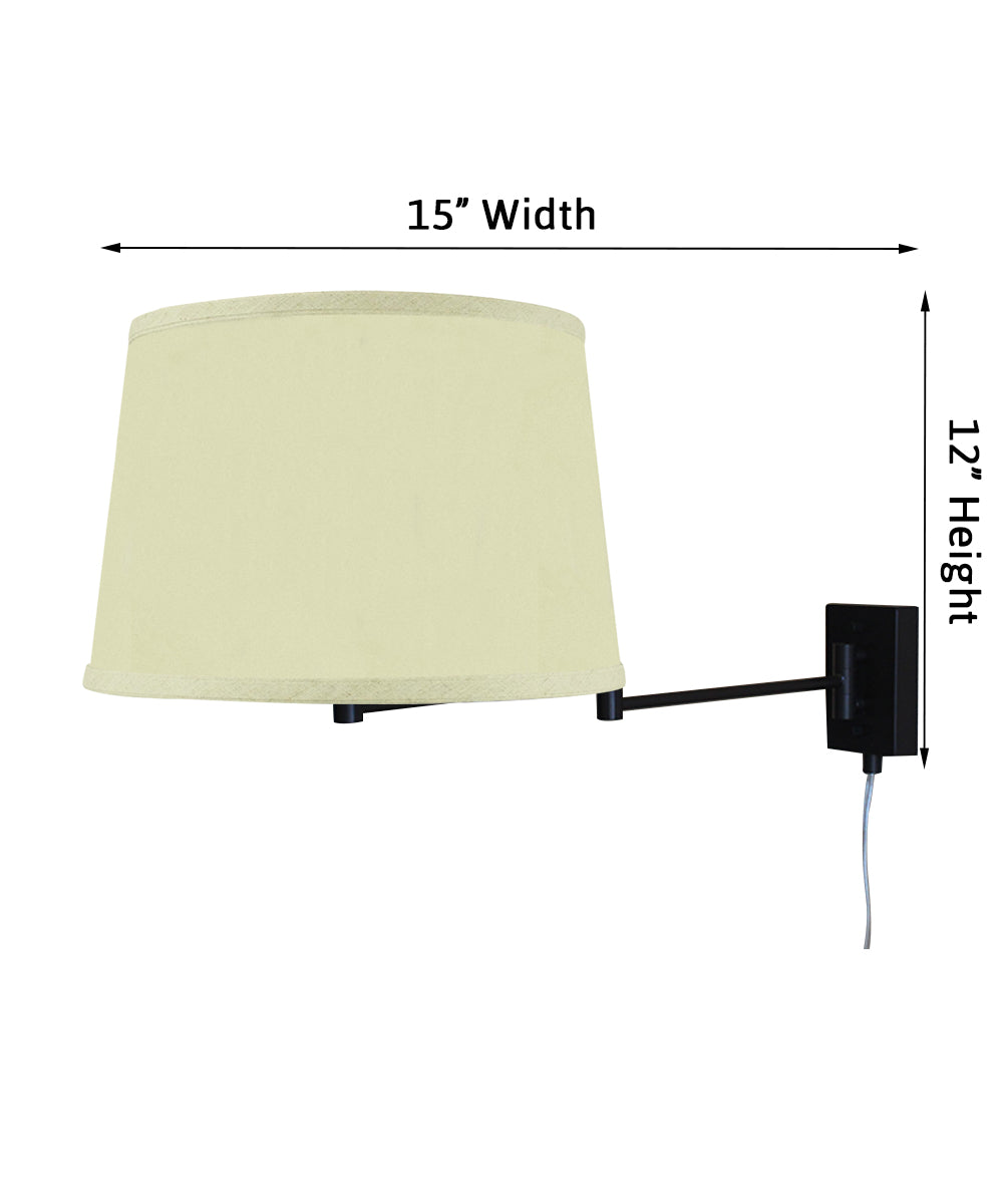 Dimmable Swing Arm Wall Light Bronze Brown Finish with Eggshell Fabric Lampshade - For Bedside, Living Room, Reading Chair