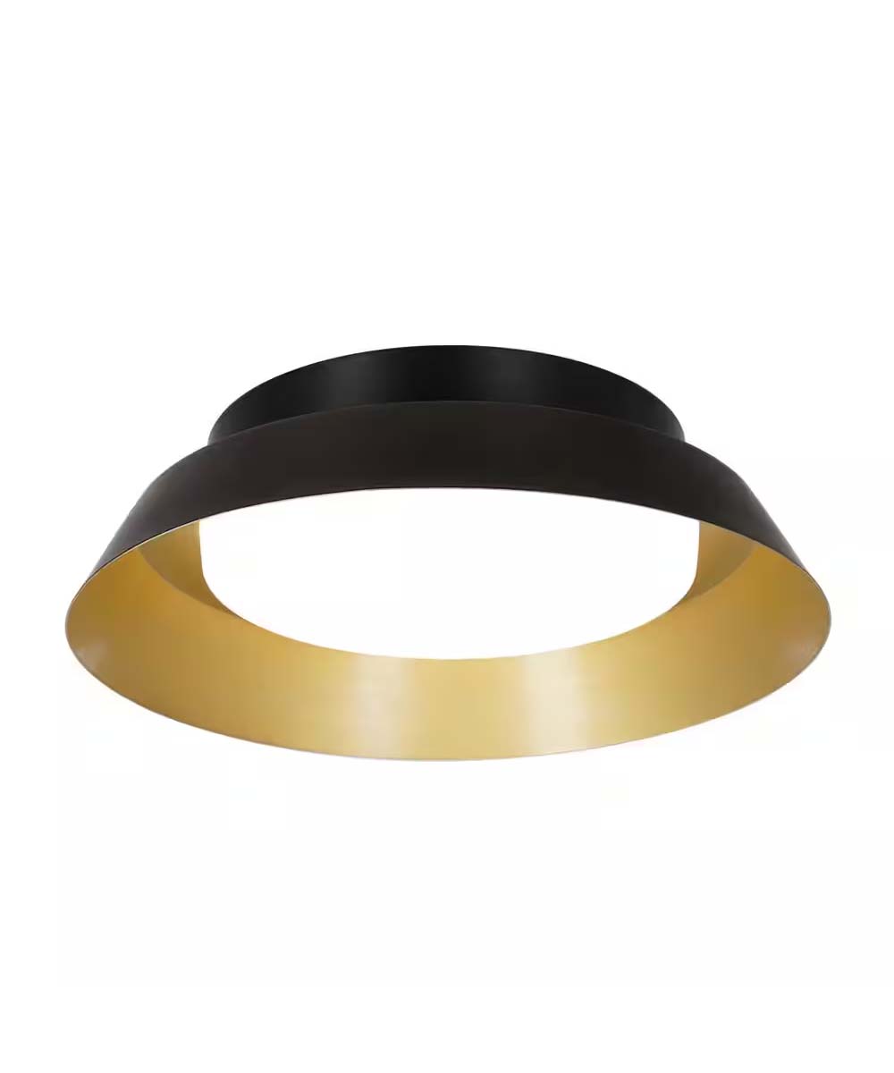 Cresswell 13"W 1-Light Matte Black LED Modern Flush Mount Light Fixture with Brushed Gold Interior Metal Shade