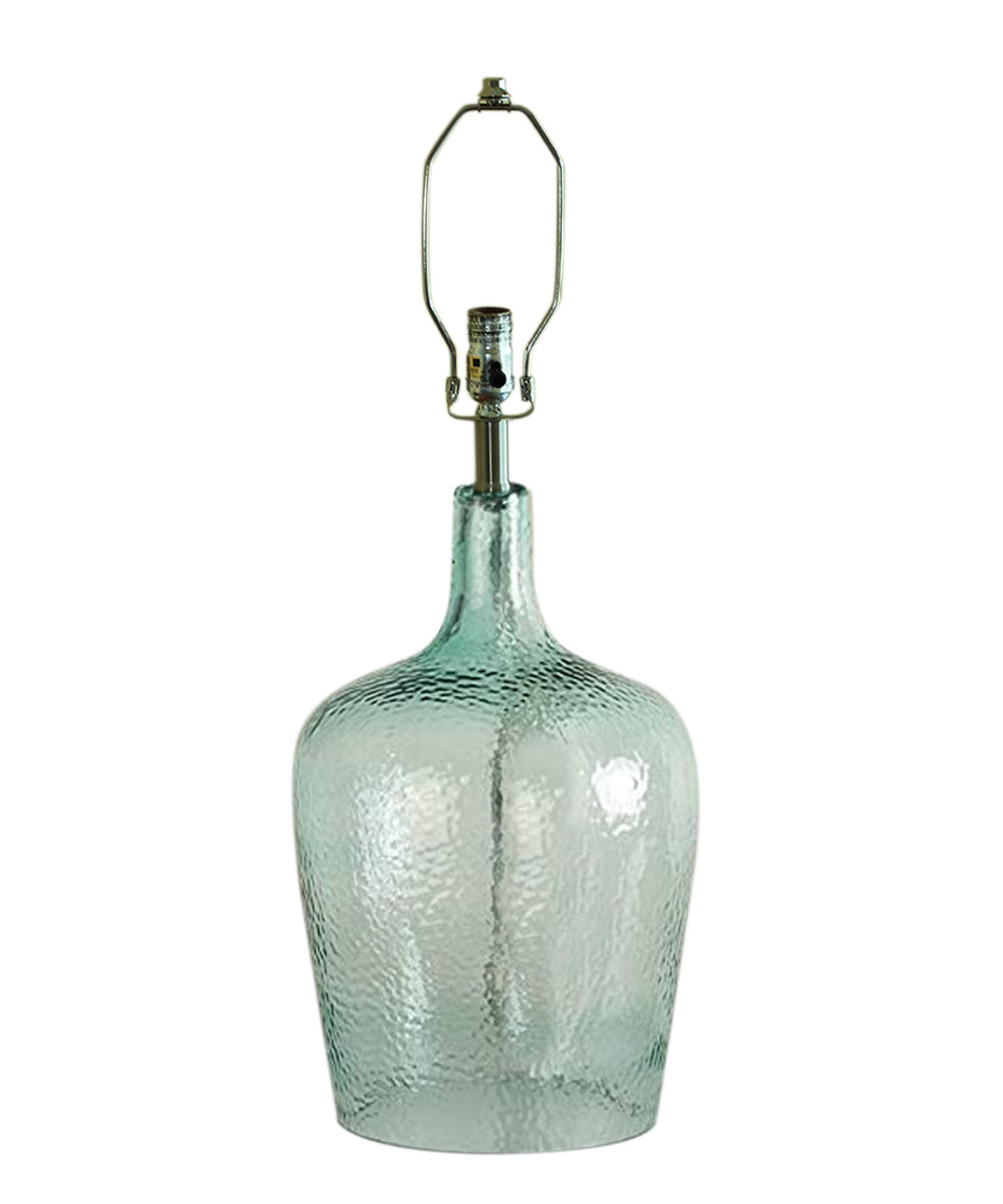 19"h Artisanal Hand-Blown Aqua Green Sea Glass Coastal Style Table Lamp with Textured Oatmeal Drum Shade