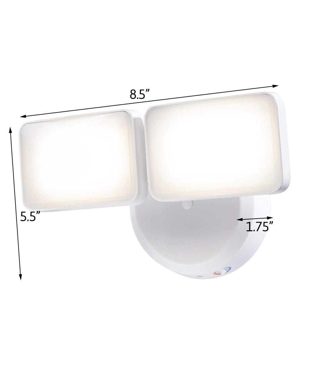 Outdoor LED Dual Head Wall Spot Lights (2 Pack) Dusk to Dawn, White Finish 6"H