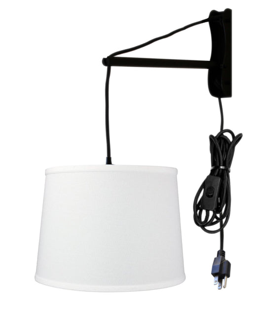 MAST Plug-In Wall Mount Pendant, 1 Light Black Cord/Arm, White Shade 12x14x10