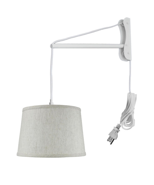 MAST Plug-In Wall Mount Pendant, 1 Light White Cord/Arm, Textured Shallow Drum Shade 10x12x08