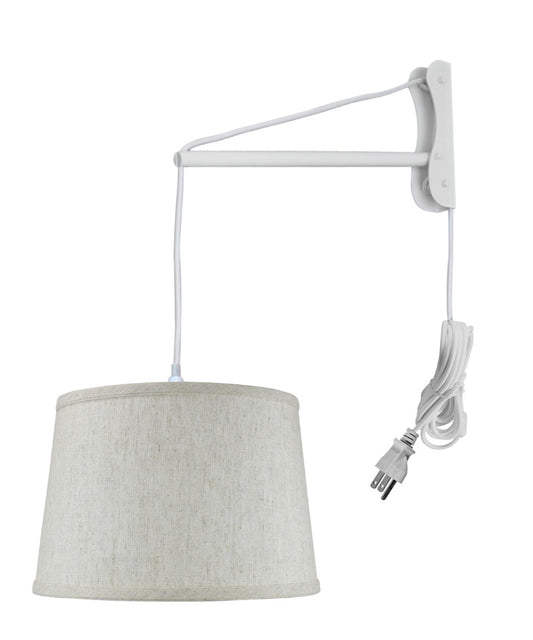 MAST Plug-In Wall Mount Pendant, 1 Light White Cord/Arm, Shallow Drum Textured Oatmeal 14x16x10