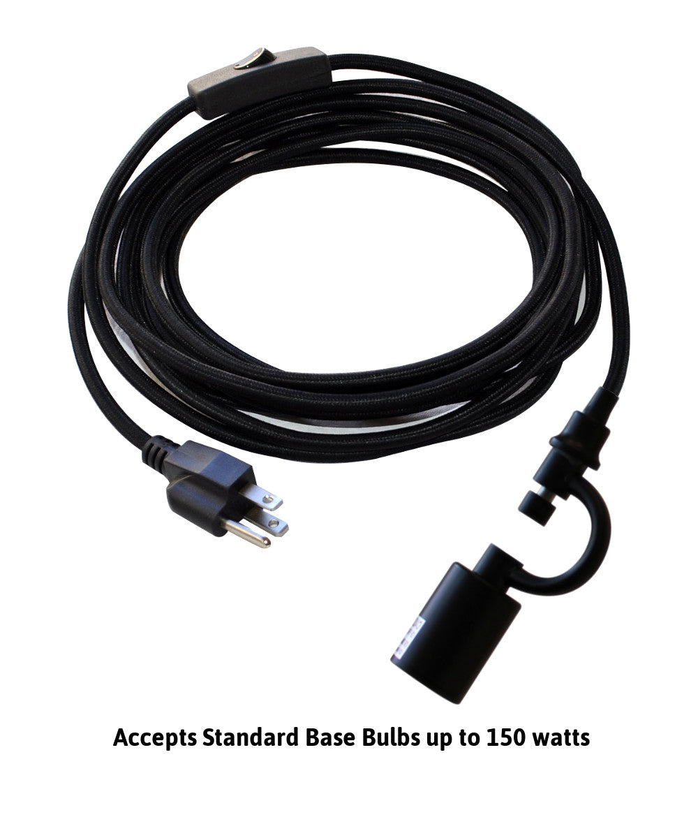 MAST Plug-In Wall Mount Pendant, 1 Light Black Cord/Arm, White Shade 12x14x10