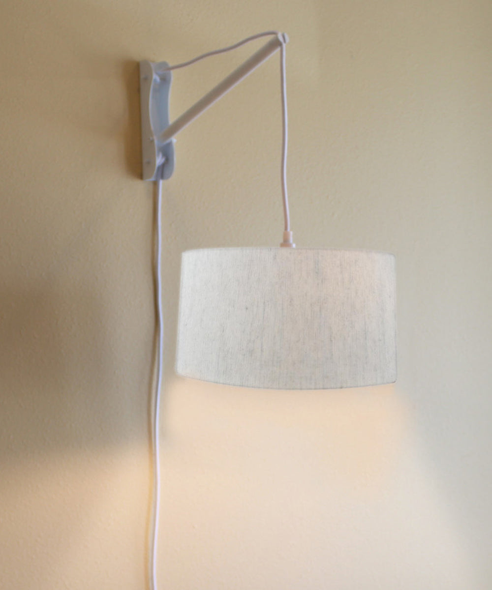 MAST Plug-In Wall Mount Pendant, 2 Light White Cord/Arm with Diffuser, Textured Oatmeal Shade 14x14x07