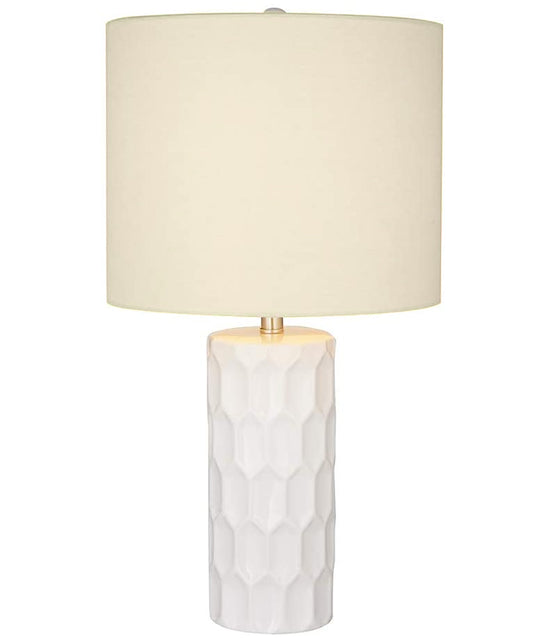 21"H White Ceramic Table Lamp Brushed Nickel Finish with Beige Shade