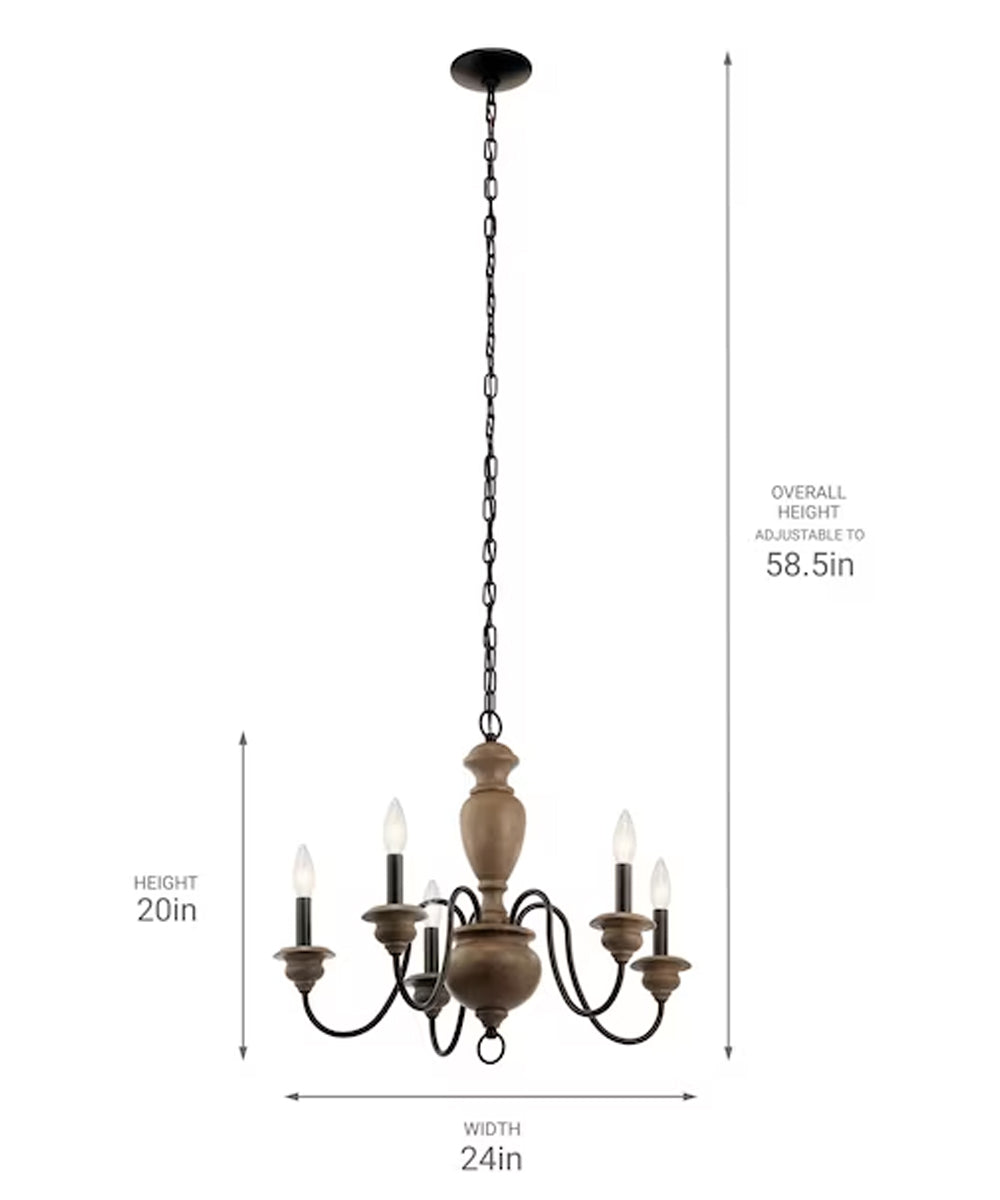 Beulah 24"W 5-Light Chandelier by Kichler Olde Bronze with Faux Pine Accents Finish