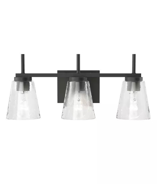 Renslow 21"W 3-Light Bath Vanity Light Fixture by Kichler Black Finish with Hammered Glass Shades