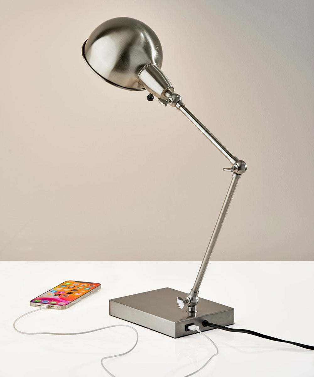 Adesso 21"H Swing Arm LED Pharmacy Desk Lamp, Adjustable Metal Brushed Steel Finish, Vintage Style