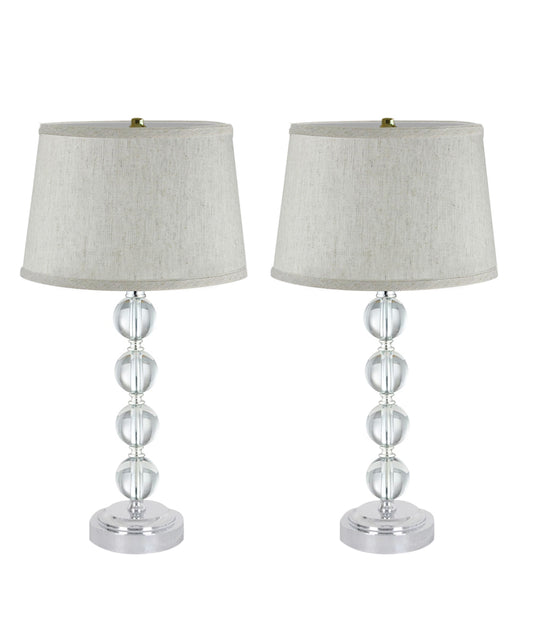 18"H Stacked Glass Ball Lamp Set Brushed Nickel, Textured Oatmeal Shade (Set of 2)