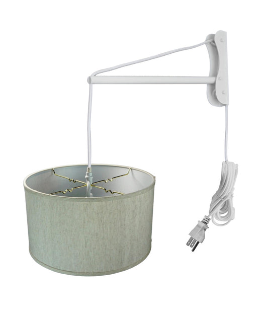 MAST Plug-In Wall Mount Pendant, 1 Light White Cord/Arm, Textured Oatmeal Shade 18x18x10
