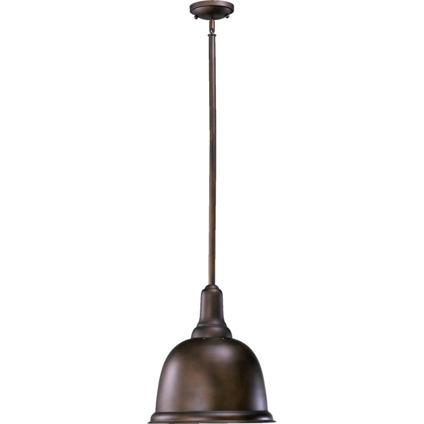 14w 1-Light Dome Pendant Oiled Bronze by Quorum. Traditional Design Perfect for updating a kitchen island, over a bar, or adding a fresh look to a bathroom