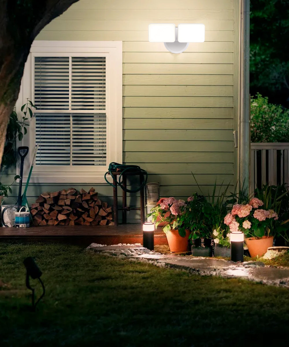 Outdoor LED Dual Head Wall Spot Lights (2 Pack) Dusk to Dawn, White Finish 6"H