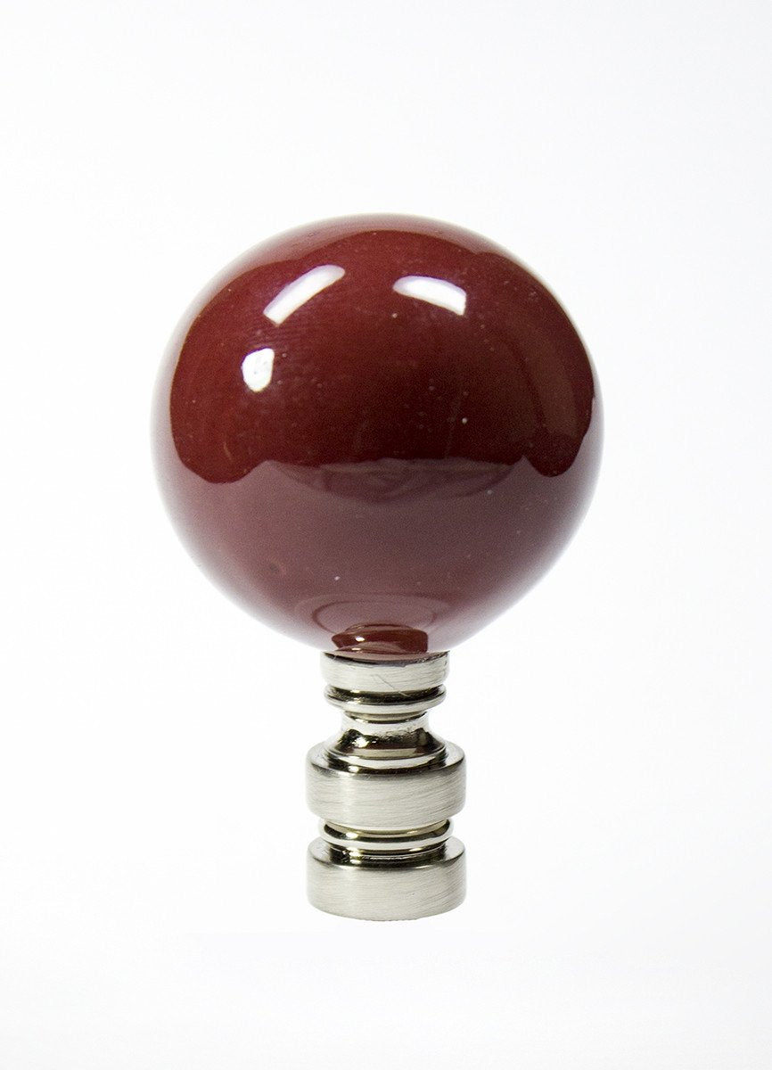 Ceramic 40mm Burgundy Ball Nickel Base Lamp Finial 2.25"h