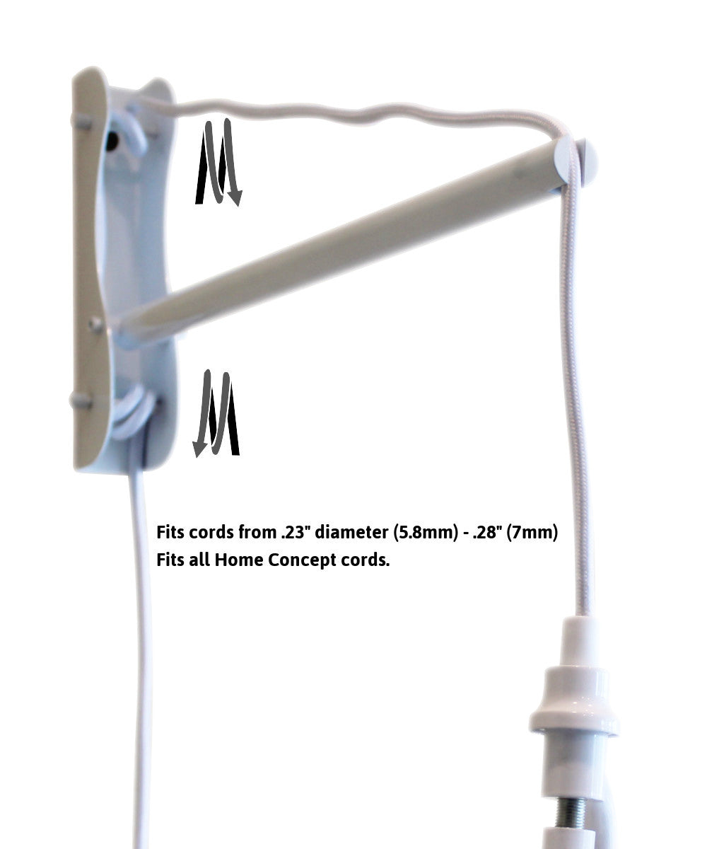 MAST Plug-In Wall Mount Pendant, 2 Light White Cord/Arm with Diffuser, White Linen Shade