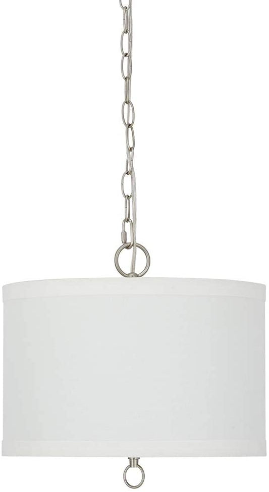 14"W 1 Light Pendant Brushed Nickel Finish with White Linen Shade