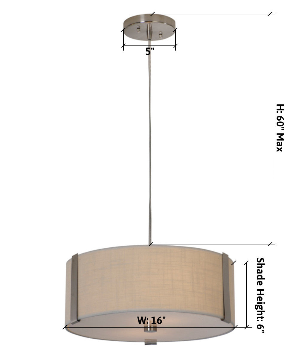 Apollo II 2-Light 16" Drum Pendant in Brushed Nickel with Coarse Cream Shade TP7567 by Trend Lighting
