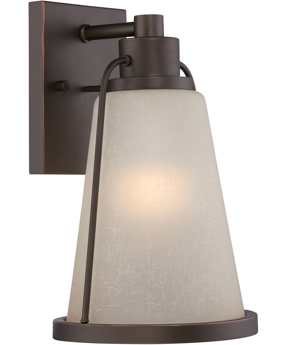 Nuvo 12"H Tolland 1-Light LED Outdoor Wall Light -  Mahogany Bronze/Champagne Finish,Linen Glass