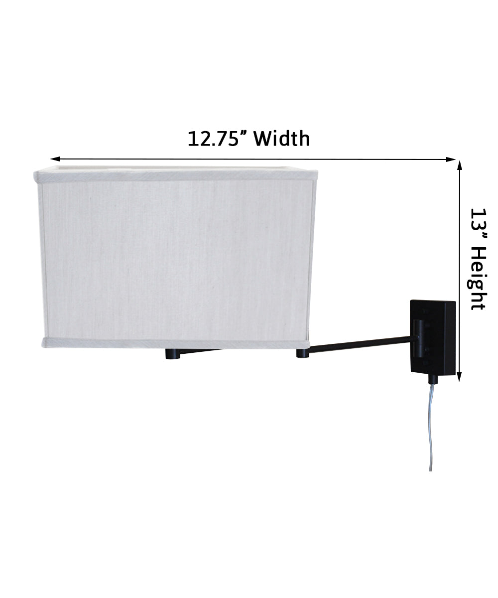 Dimmable Swing Arm Wall Light Bronze Brown Finish with White Linen Softback Rectangular Lampshade - For Bedside, Living Room, Reading Chair
